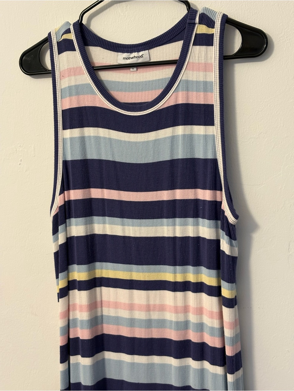 Maternity Striped Sleeveless Maxi Dress - Navy, Light Blue, Yellow & Pink